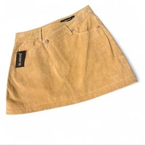 BLANKNYC Real Tan Suede Overlap Fly Mini Skirt 27 Y2K Western